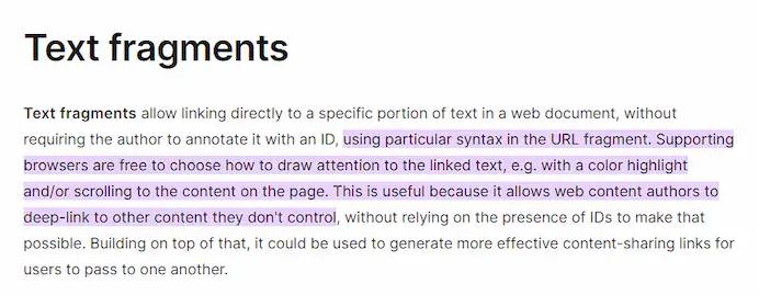 直接链接网页的某段文本，浏览器现在支持，URL 直接链接到网页的某个文本片段（text fragment）